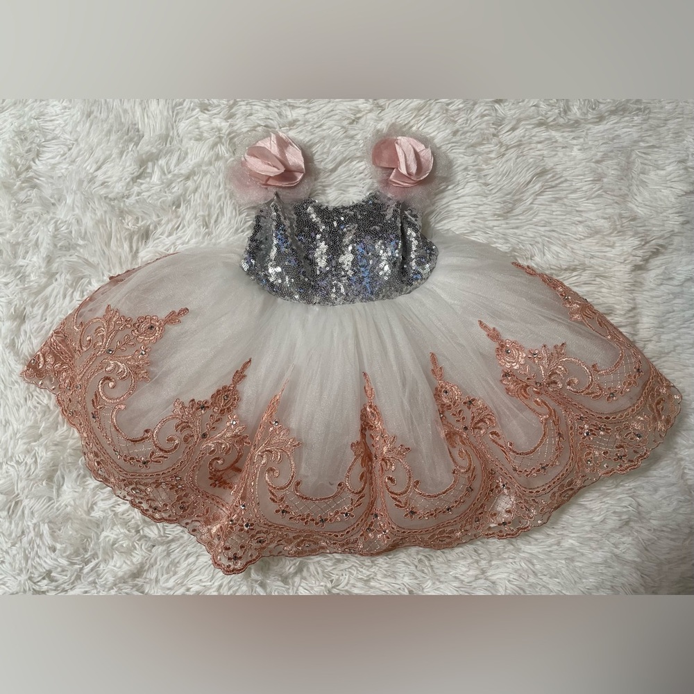 Princess Dress Birthday Party Pageant Wedding Lace Sequin Tulle Baby Girl 6-9M